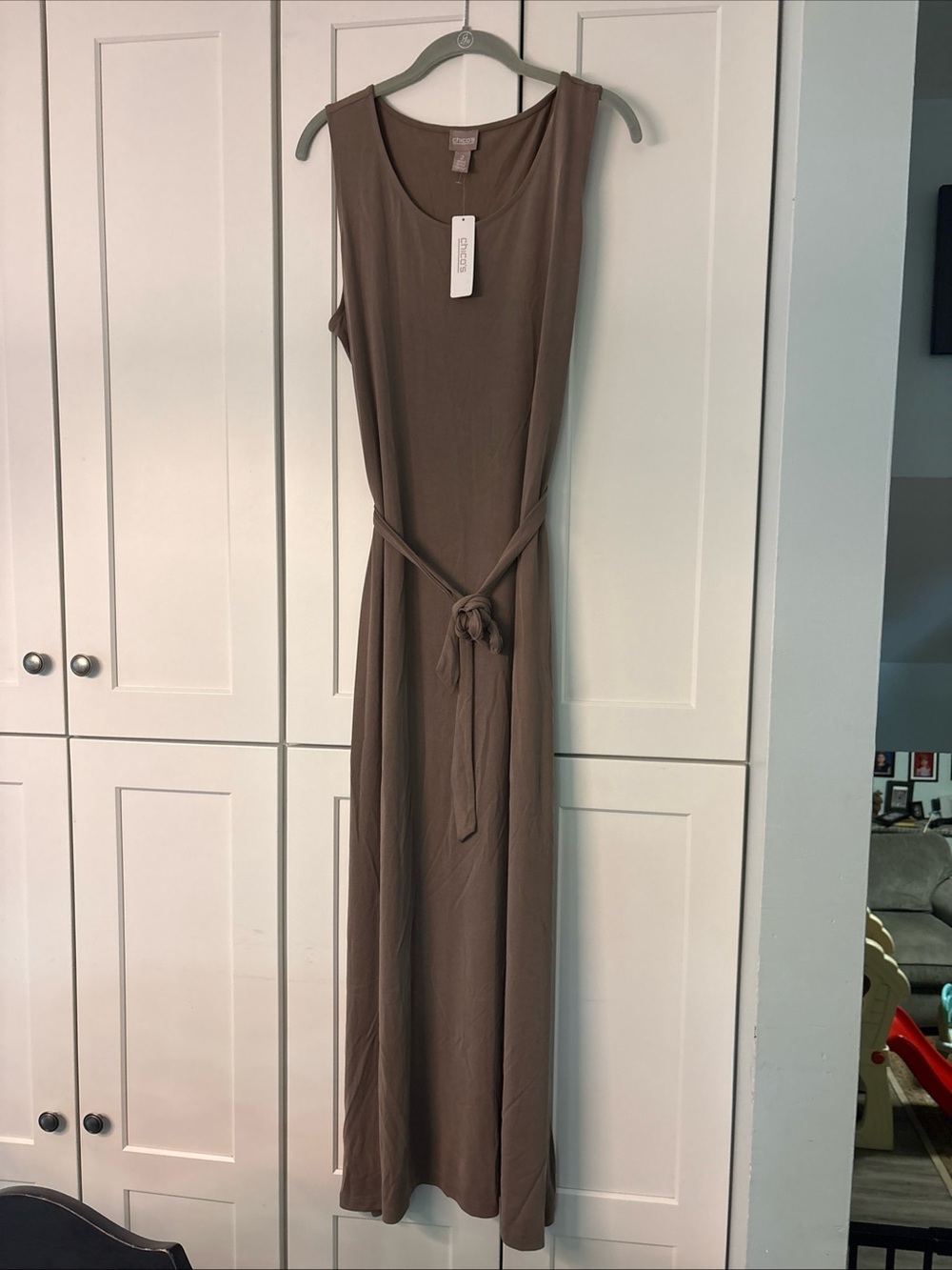 Chico's Sleeveless Cairo Sandwash Belted Maxi Dress Size 2